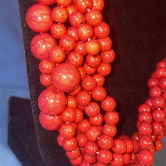 BAUBLEBAR PINK SALMON BALL BEAD BUBBLE LARGE BIB NECKLACE LARGE 21.5" STATEMENT - Picture 2 of 3